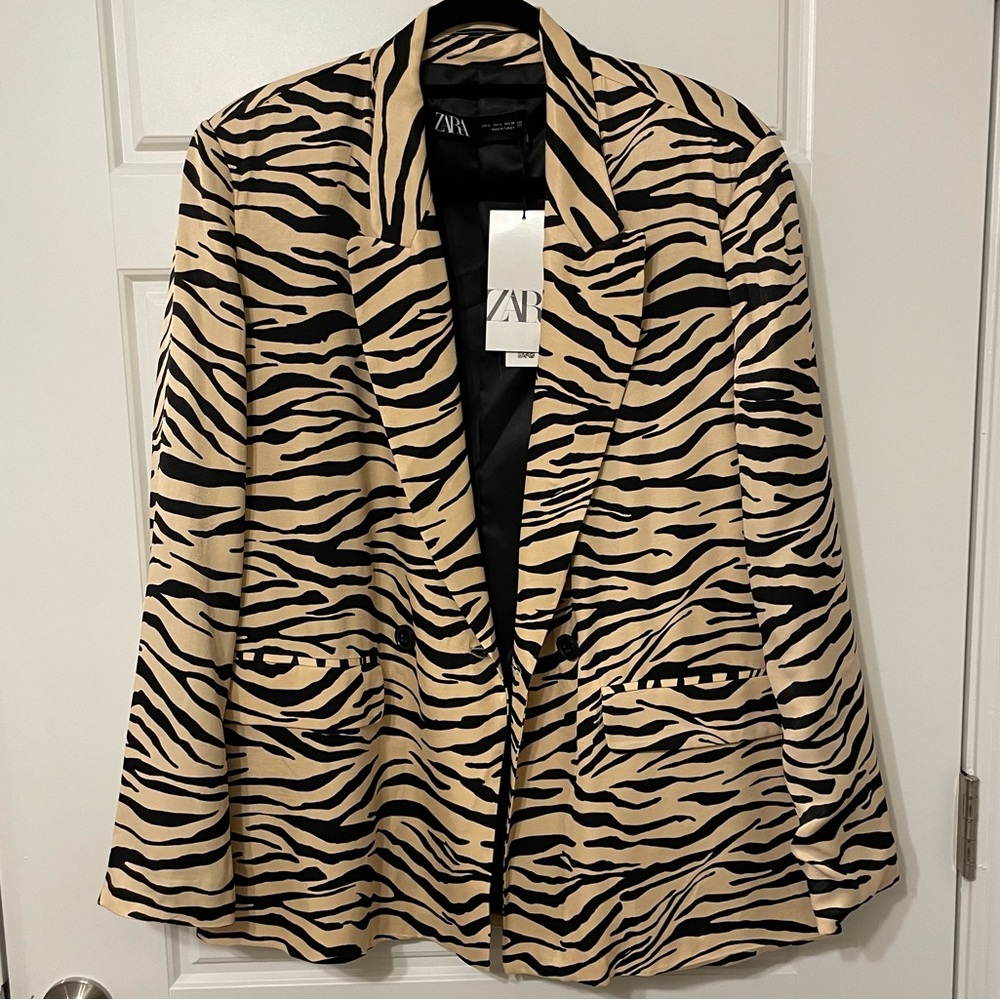 NWT Zara Women's Zebra Print Blazer - Black and Tan